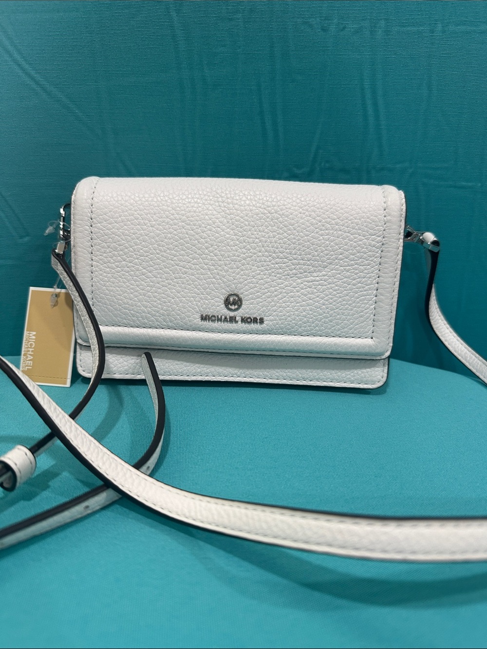 Michael Kors White Pebbled Leather Foldover Crossbody